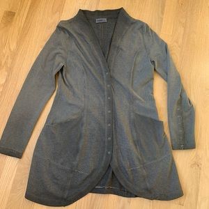 Nook… womens long cardigan Stripes cadette black gray sz Large L front pockets